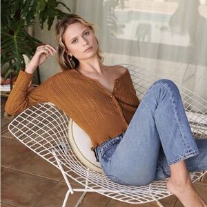 Sezane Gilet Jeanne Women's Cable Knit Sweater - Tan